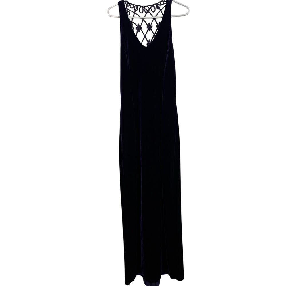 Vintage Gunne Sax Jessica McClintock Purple Velvet Maxi Dress Sheer Back 7/8